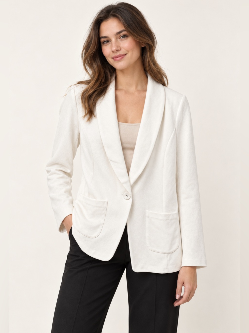 Susan graver weekend regular marina knit blazer white Size M NEW # Bag 54